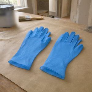 Blue Disposable Gloves — painting scene